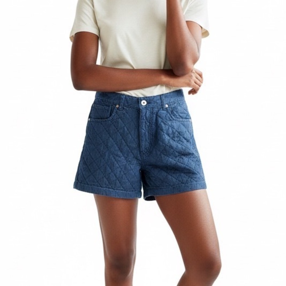 Nasty Gal Collection Quilted Denim Shorts Dark Blue High Waisted Women's Size 8